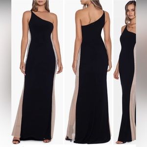 XSCAPE size 4 black/nude rhinestoned formal dress